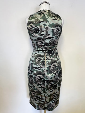 VERSACE COLLECTION GREEN,SILVER & BLACK SATIN SLEEVELESS PENCIL DRESS SIZE 40 U8