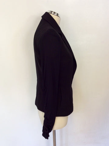 DONNA KARAN SIGNATURE BLACK WOOL SEMI SHEER SLEEVE JACKET & TROUSERS SIZE 10