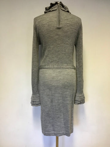 REISS FILLY GREY KNIT MERINO WOOL DRESS SIZE M