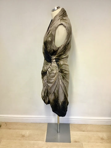 MINT VELVET BLACK,BEIGE & BROWN PRINT WRAP DRESS SIZE 14