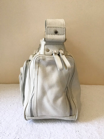 KAREN MILLEN IVORY LEATHER SHOULDER BAG WITH ZIP POCKETS