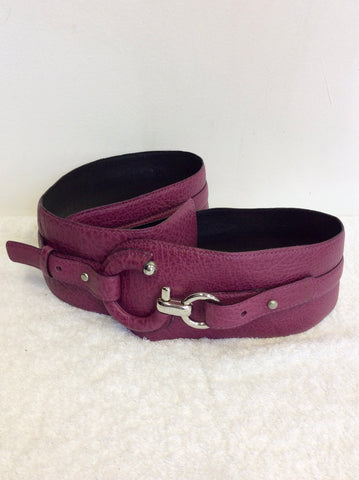 OPIKA RASPBERRY LEATHER WIDE BELT WITH SILVER RING CLASP FASTENING SIZE M/L