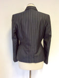 CROMBIE DARK GREY PINSTRIPE WOOL & SILK TROUSER SUIT SIZE 10/12