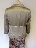 FENN WRIGHT MANSON SILVER,PINK & BROWN SILK BLEND PRINT DRESS & JACKET SIZE 12