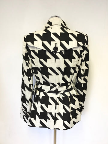 PLANET BLACK & IVORY ABSTRACT PRINT DOUBLE BREASTED BELTED JACKET SIZE 10