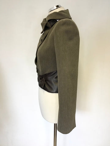 ARMANI COLLEZIONI BROWN WOOL BLEND WITH LEATHER TRIM JACKET & TROUSER SUIT SIZE 40 UK 8