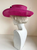GET AHEAD HATS FUCHSIA PINK & BLACK BOW TRIM SHAPED WIDE BRIM FORMAL HAT