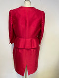 HOBBS RED SILK & WOOL BLEND PENCIL DRESS & JACKET SUIT SIZE 14
