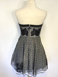 BRAND NEW KAREN MILLEN BLACK & WHITE APPLIQUÉ TRIM STRAPLESS / STRAPPY FIT & FLARE DRESS SIZE 12