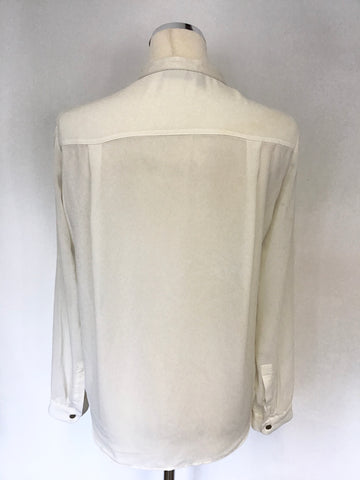 THE KOOPLES CREAM LACE FRONT LEATHER TRIM NECKLINE LONG SLEEVE BLOUSE SIZE S