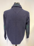 TOMMY HILFIGER NAVY BLUE & GREEN TARTAN TRIM COLLARED CARDIGAN  SIZE XXL
