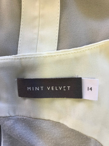MINT VELVET PALE GREY & WHITE TRIM SLEEVELESS DRESS SIZE 14