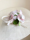 BRAND NEW DESIGNER PHILIP TREACY IVORY SAUCER WITH PINK TRIM FEATHER FLOWERS HATINATOR