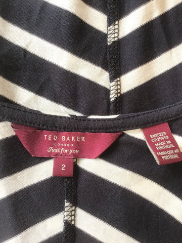 TED BAKER BLACK & WHITE STRIPE STRETCH JERSEY MIDI TANK DRESS SIZE 2 UK 10