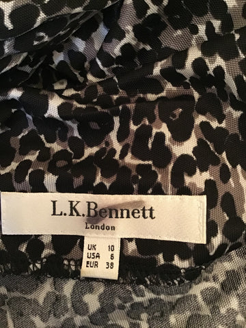 LK BENNETT MARIELLA BLACK & GREY LEOPARD PRINT DRESS SIZE 8