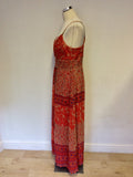 MONSOON CORAL RED, PURPLE & GOLD PRINT MAXI DRESS SIZE 14