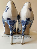 LK BENNETT BLUE & WHITE FLORAL PRINT SPECIAL OCCASION HEELS SIZE 7/40