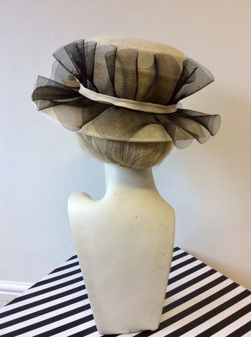 BRAND NEW CAPPELLI CONDICI NATURAL STRAW & BLACK NET TRIM FORMAL HAT