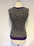 HOBBS GREY, BLACK & PURPLE PRINT SLEEVELESS WOOL JUMPER SIZE 10