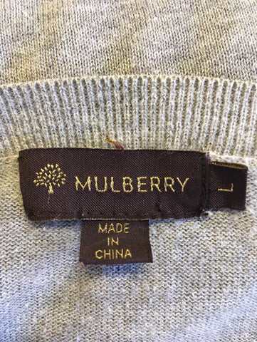 MULBERRY LIGHT GREY BUTTON TRIM COTTON JUMPER SIZE L