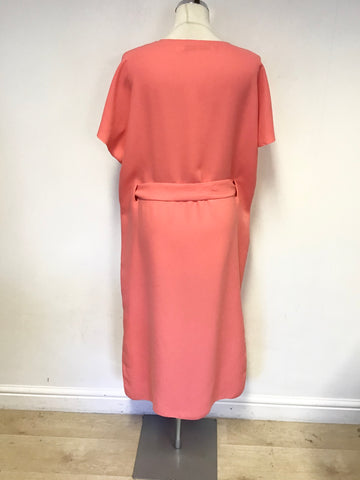 & OTHER STORIES CORAL SHORT SLEEVE TIE WAIST MIDI DRESS SIZE 12
