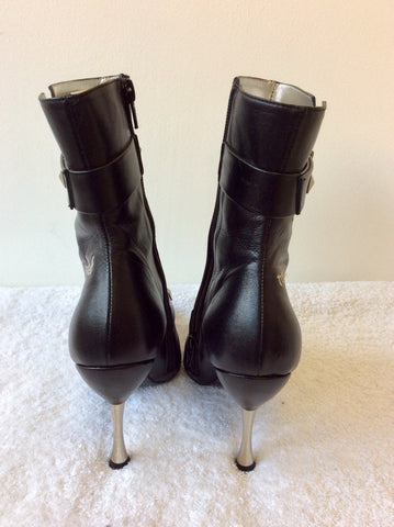 RED OR DEAD BLACK LEATHER STUDDED HEELED BOOTS SIZE 6/39