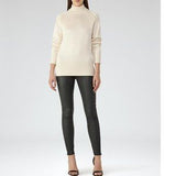 REISS CARRIE OLIVE GREEN LAMBS LEATHER SKINNY LEG ANKLE ZIPPED LEGGINGS SIZE 4