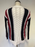 TOMMY HILFIGER RED,IVORY & NAVY BLUE CABLE KNIT JUMPER SIZE S