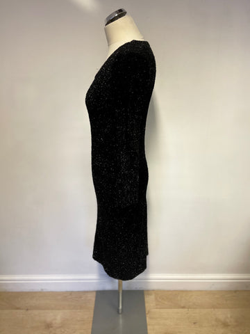 HOBBS BLACK SHIMMER KNIT 3/4 SLEEVE DRESS SIZE 10