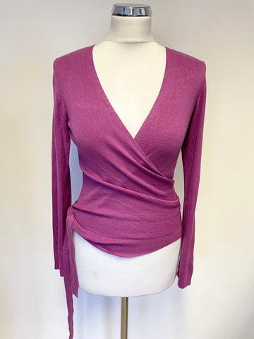 JIGSAW MAGENTA SILK & ANGORA WRAP AROUND LONG SLEEVE JUMPER SIZE S