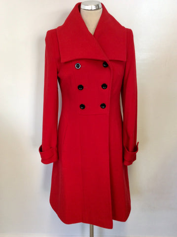 PLANET RED DOUBLE BREASTED WOOL & CASHMERE COAT SIZE 8