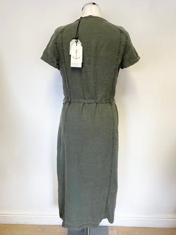BRAND NEW SEASALT SANDING CONIFER GREEN SHORT SLEEVE LINEN TIE BELT DRESS SIZE 8/10