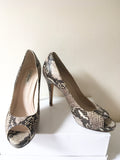 LK BENNETT BROWN SNAKESKIN LEATHER PEEPTOE HEELS SIZE 7.5/41
