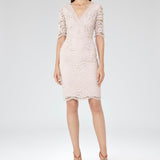 REISS DAHLIA NUDE SHORT SLEEVE  LACE SPECIAL OCCASION PENCIL DRESS  SIZE 14