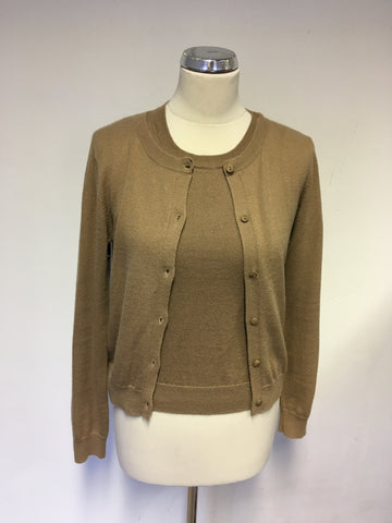 ROBERTO VERINO CAMEL SLEEVELESS KNIT TOP & CARDIGAN TWINSET SIZE 10