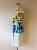 HOBBS INVITATION WHITE,BLUE & LIME PRINT COTTON DRESS SIZE 14