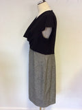 JAEGER BLACK WITH BLACK & WHITE MARL WOOL BLEND DRESS SIZE 14