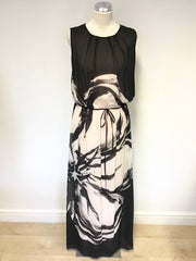 COAST BLACK & PINK FLORAL PRINT LONG MAXI DRESS SIZE 14