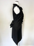 TED BAKER BLACK WOOL BLEND & SILK FRILL TRIM SLEEVELESS DRESS SIZE 1 UK 8/10