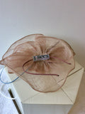 J BEES MILLINARY DUSKY PINK ROSE TRIM & BLUE COIL FASCINATOR