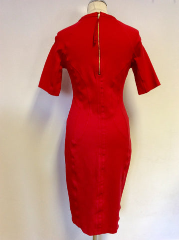 MARKS & SPENCER RED SHORT SLEEVE PENCIL DRESS SIZE 10
