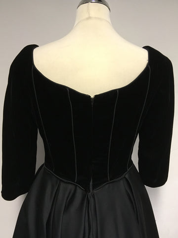 VINTAGE DESIGNER VICTOR COSTA FOR HARVEY NICHOLS BLACK VELVET BODICE EVENING DRESS SIZE 10