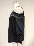 WHISTLES BLACK COLD SHOULDER COTTON TOP WITH CROCHET TRIM SIZE 12
