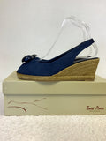 BRAND NEW TONI PONS BLUE LEATHER WEDGE HEEL SANDALS SIZE 4/37