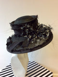 VICTORIA ANN BLACK & WHITE FEATHER TRIM WIDE BRIM FORMAL HAT