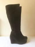 CARVELA DARK BROWN SUEDE KNEE LENGTH WEDGE HEEL BOOTS SIZE 7/40
