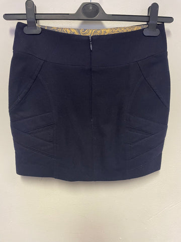 LIBERTY FREEDOM NAVY BLUE 100% WOOL SEAM DETAILING MINI SKIRT SIZE 8