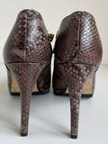 LK BENNETT BROWN SNAKESKIN LEATHER ZIP SIDE HEELS SIZE 3.5/36