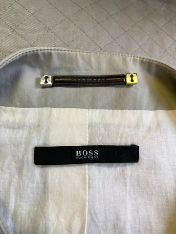 HUGO BOSS GREY COTTON QUILTED ZIP UP JACKET & SHORT SKIRT SUIT SIZE 10/12