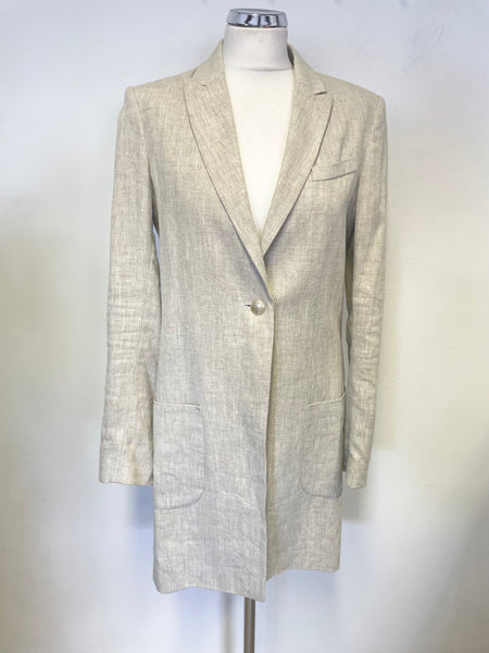 OUI NATURAL/ BEIGE 100% LINEN LONG LINE JACKET SIZE 10